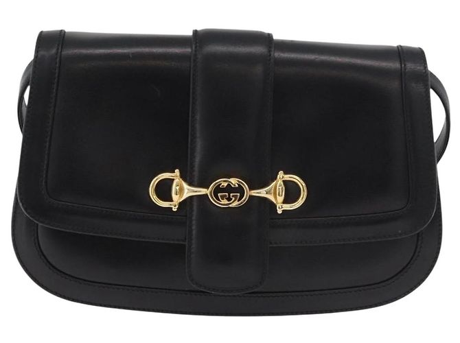 Gucci Borsa a Spalla Horsebit in Pelle Nera e Oro Auth ep14024 Nero D'oro - vista 2