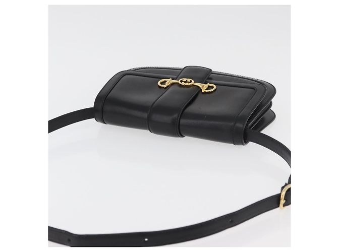 Gucci Borsa a Spalla Horsebit in Pelle Nera e Oro Auth ep14024 Nero D'oro - vista 6