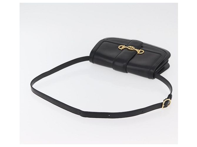 Gucci Borsa a Spalla Horsebit in Pelle Nera e Oro Auth ep14024 Nero D'oro - vista 7