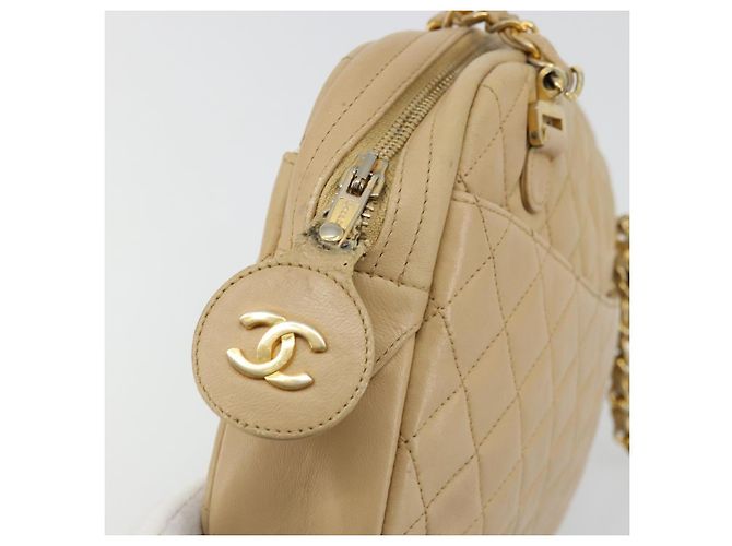Borsa a spalla a catena CHANEL in pelle beige oro CC Auth bs34488 D'oro - vista 14