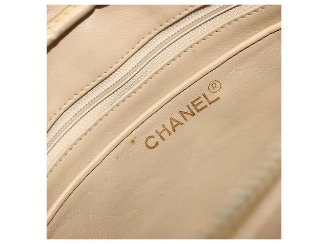 Borsa a spalla a catena CHANEL in pelle beige oro CC Auth bs34488 D'oro - vista 15