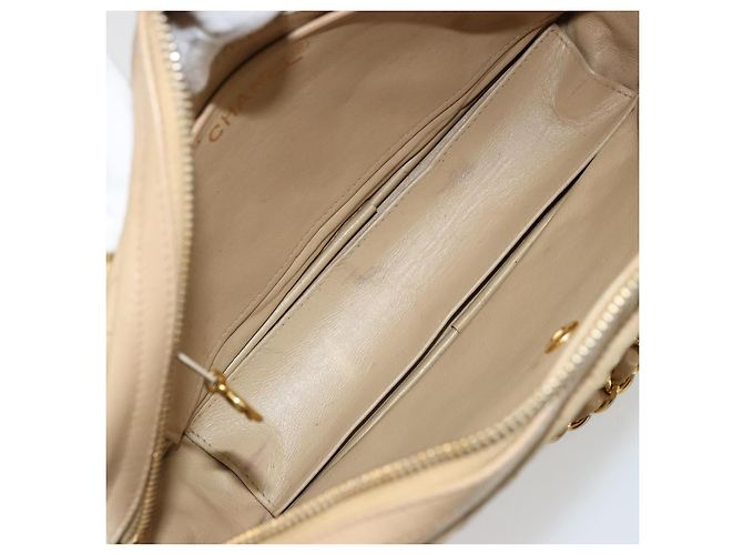Borsa a spalla a catena CHANEL in pelle beige oro CC Auth bs34488 D'oro - vista 16