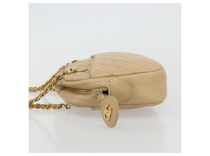 Borsa a spalla a catena CHANEL in pelle beige oro CC Auth bs34488 D'oro - vista 5