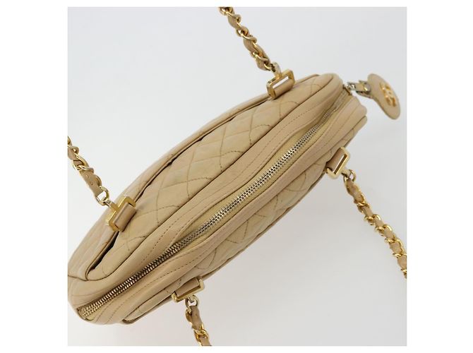 Borsa a spalla a catena CHANEL in pelle beige oro CC Auth bs34488 D'oro - vista 6