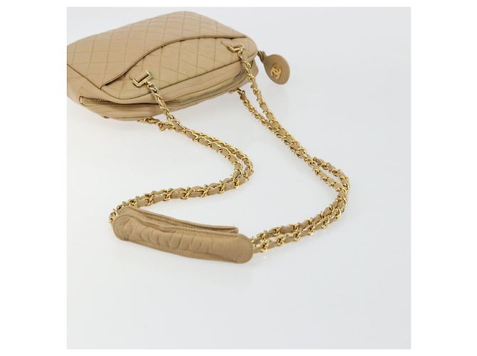 Borsa a spalla a catena CHANEL in pelle beige oro CC Auth bs34488 D'oro - vista 7