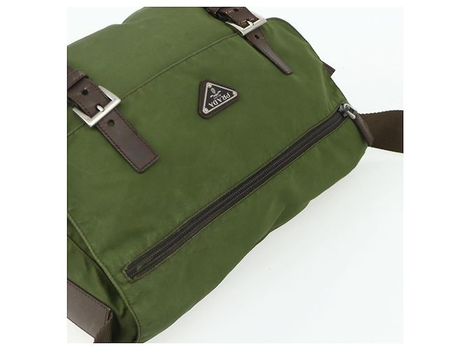 PRADA Shoulder Bag Nylon Khaki Silver Auth mr2417 Silvery - view 6