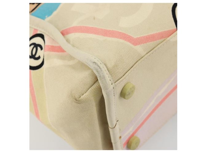 Borsa a mano CHANEL Cruise Line in tela beige argento CC Auth 176918 - vista 11