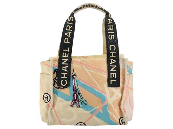 Borsa a mano CHANEL Cruise Line in tela beige argento CC Auth 176918 - vista 2