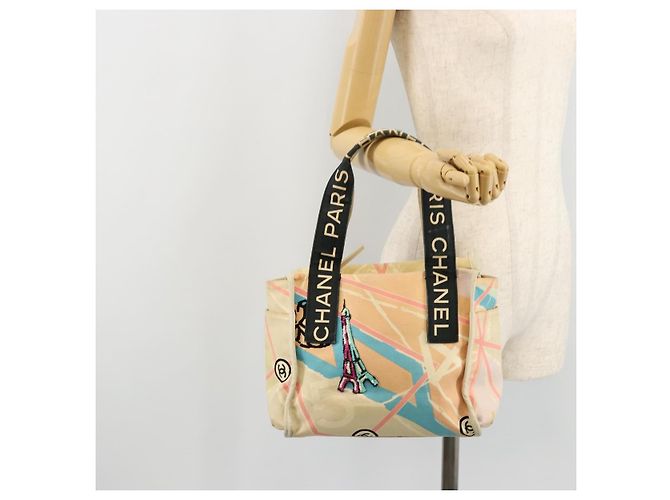 Borsa a mano CHANEL Cruise Line in tela beige argento CC Auth 176918 - vista 23