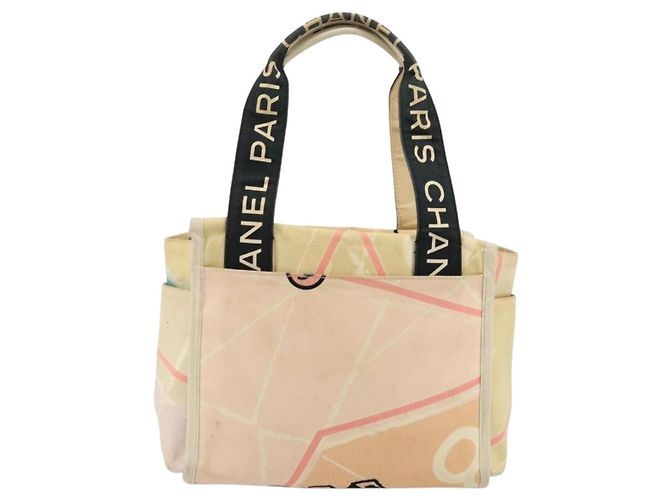 Borsa a mano CHANEL Cruise Line in tela beige argento CC Auth 176918 - vista 3