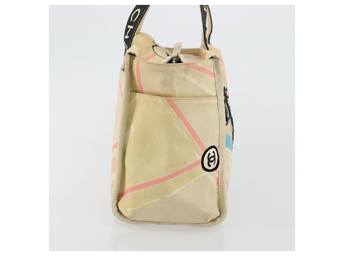 Borsa a mano CHANEL Cruise Line in tela beige argento CC Auth 176918 - vista 4