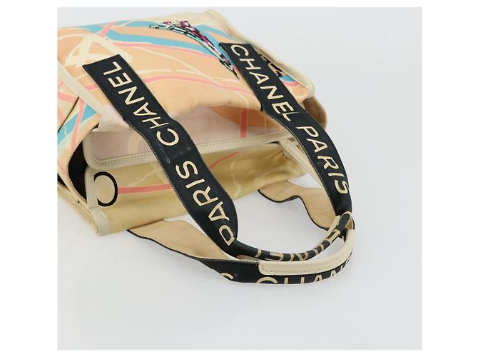 Borsa a mano CHANEL Cruise Line in tela beige argento CC Auth 176918 - vista 7
