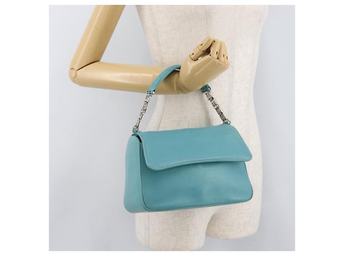 BALLY Borsa a mano in pelle blu turchese argento Auth BA12211A - vista 23
