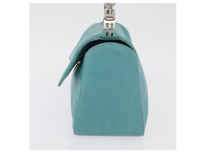 BALLY Borsa a mano in pelle blu turchese argento Auth BA12211A - vista 4