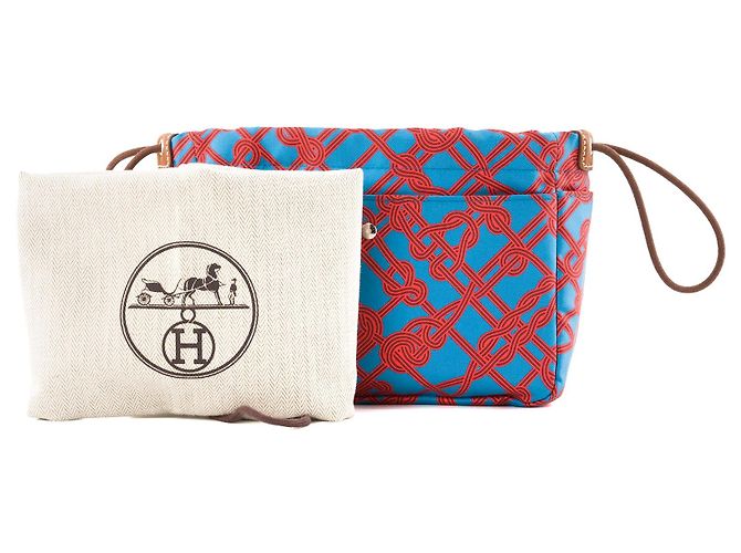 HERMÈS - Organizzatore per borsa Fourbi Hermès in seta arancione e blu - vista 6