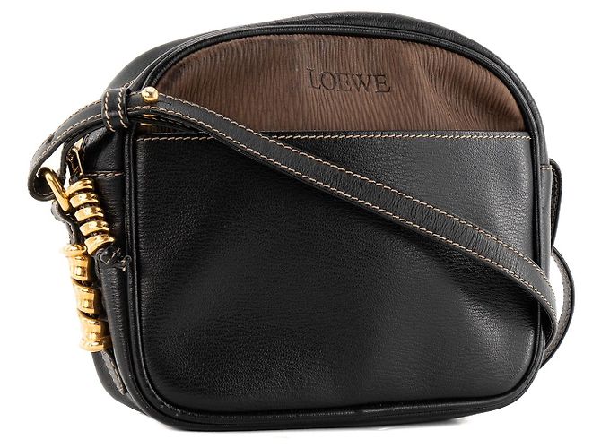 LOEWE - Loewe Umhängetasche aus gewelltem braunem Leder und glattem schwarzem Vintage-Leder - Ansicht 2