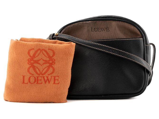 LOEWE - Loewe Umhängetasche aus gewelltem braunem Leder und glattem schwarzem Vintage-Leder - Ansicht 9