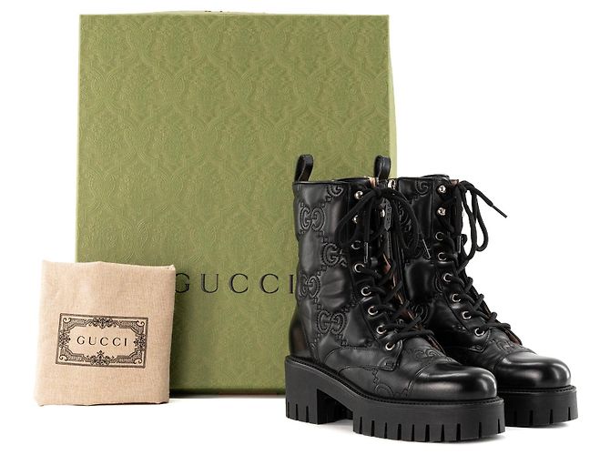 GUCCI - Stivaletti GG Gucci in pelle nera (T37) Nero - vista 7