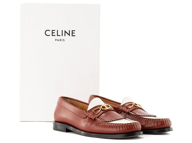 Céline CELINE - Mocassini Triomphe Celine in pelle liscia marrone e bianco (T35) - vista 6
