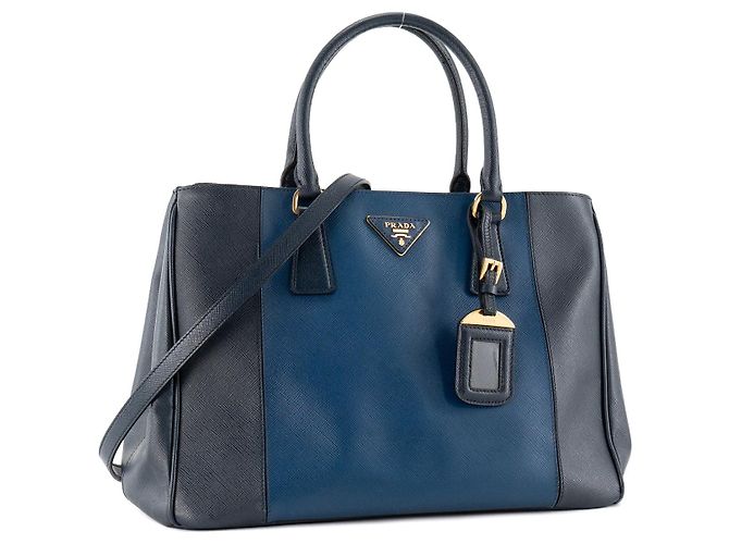 PRADA - Borsa a Spalla Galleria in Pelle Blu Grana - vista 2