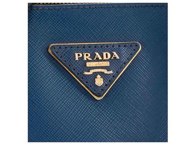 PRADA - Borsa a Spalla Galleria in Pelle Blu Grana - vista 4