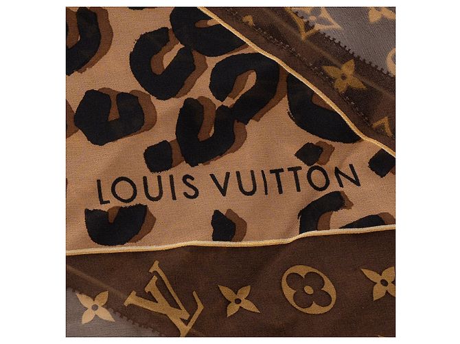LOUIS VUITTON - Sciarpa Leopardo Louis Vuitton in Chiffon di Seta Marrone - vista 3