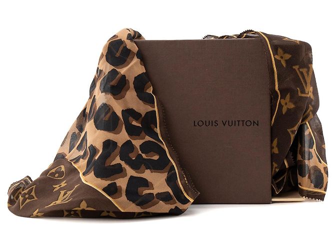 LOUIS VUITTON - Sciarpa Leopardo Louis Vuitton in Chiffon di Seta Marrone - vista 4