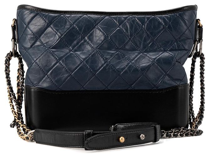 CHANEL - Borsa a Spalla Gabrielle Chanel in Pelle Pieghettata Blu Navy e Nera - vista 3