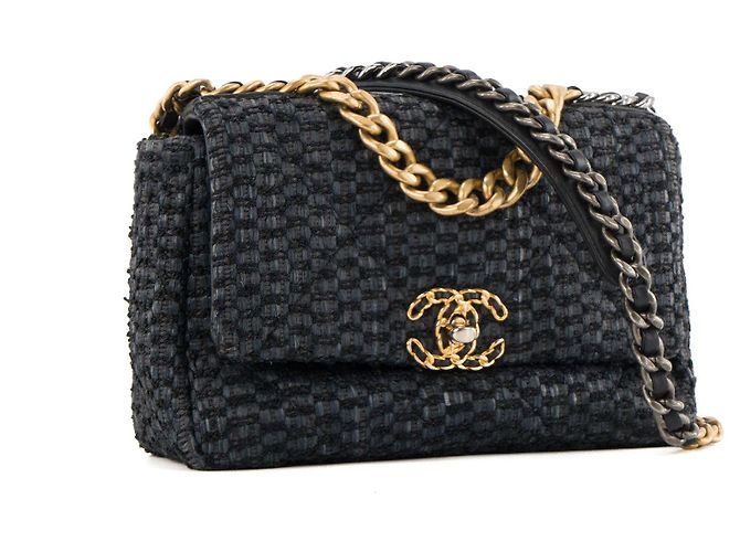 CHANEL - Borsa a Spalla Chanel 19 in Rafia e Tweed Blu Marino e Nero Blu navy - vista 2