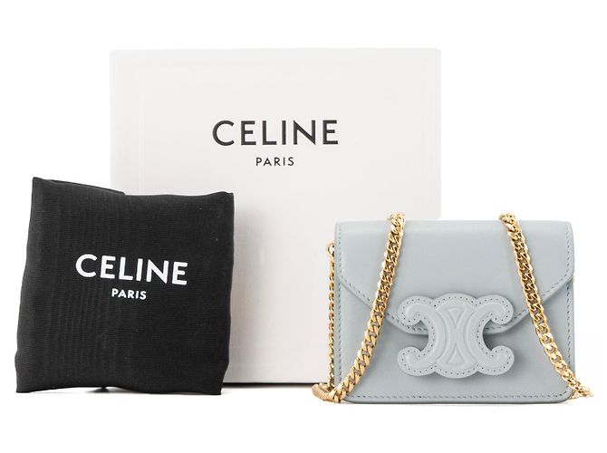 Céline CELINE - Borsa a tracolla Mini Triomphe Celine in pelle liscia blu chiaro - vista 8