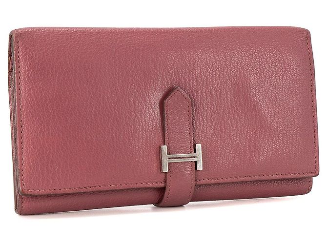 HERMÈS - Cartera Bearn Hermès en cuero granulada rosa - vista 2