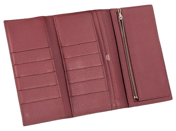 HERMÈS - Cartera Bearn Hermès en cuero granulada rosa - vista 6