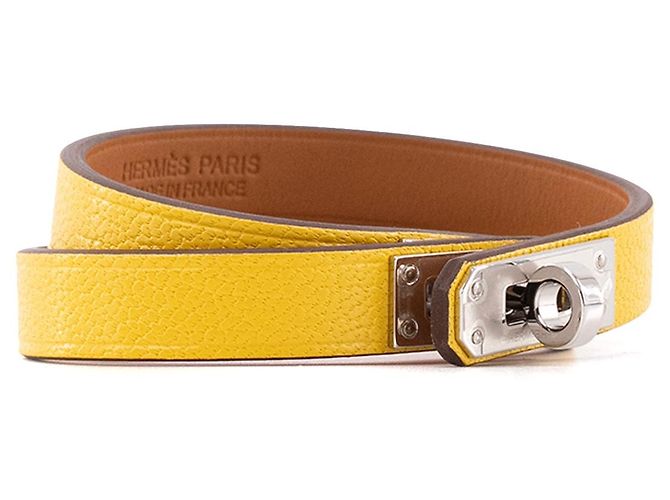 HERMÈS - Bracciale Double Tour Mini Kelly Hermès in Pelle Gialla (T1) Metallico - vista 2