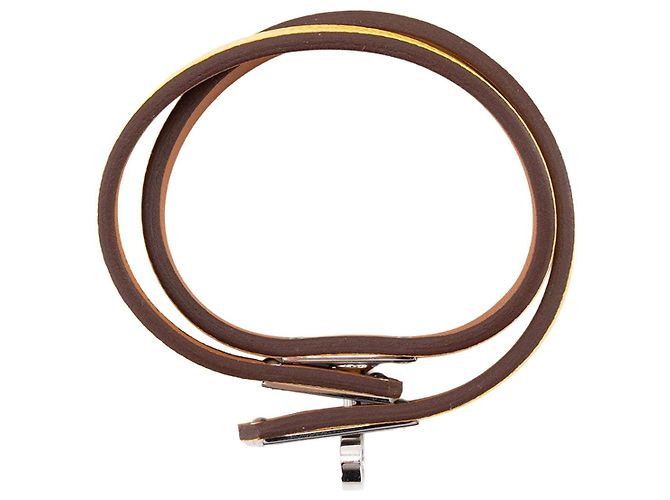 HERMÈS - Bracciale Double Tour Mini Kelly Hermès in Pelle Gialla (T1) Metallico - vista 3