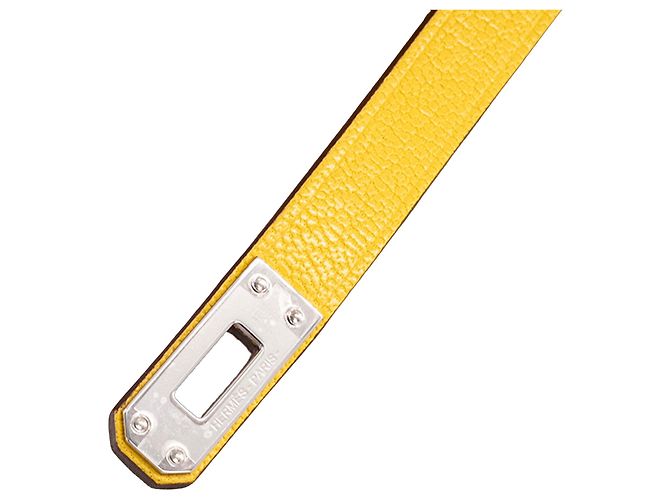 HERMÈS - Bracciale Double Tour Mini Kelly Hermès in Pelle Gialla (T1) Metallico - vista 4