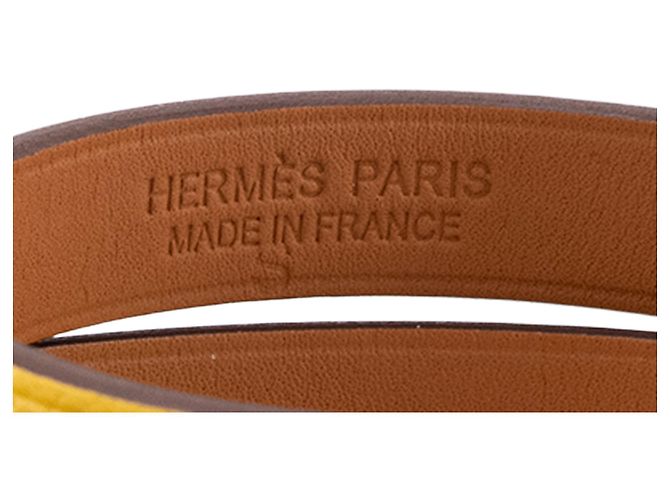 HERMÈS - Bracciale Double Tour Mini Kelly Hermès in Pelle Gialla (T1) Metallico - vista 5
