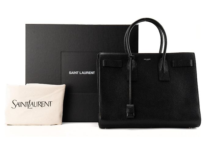 SAINT LAURENT - Sac de Jour Grande Saint Laurent in pelle martellata nera Nero - vista 8