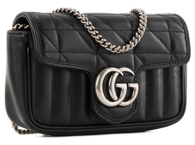 GUCCI - GG Marmont Mini Gucci Umhängetasche aus schwarzem Glattleder - Ansicht 2