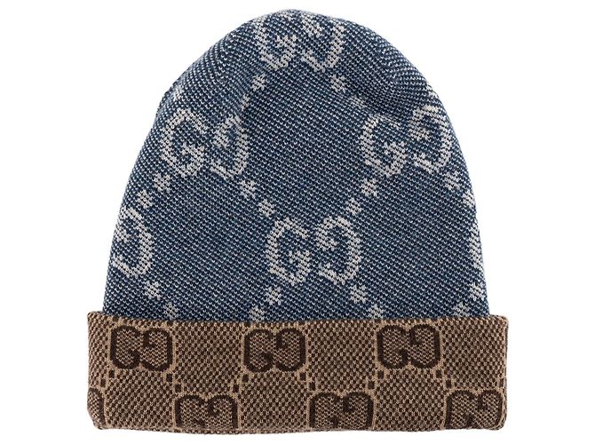 GUCCI - Berretto GG Gucci in lana blu e marrone (L) - vista 2