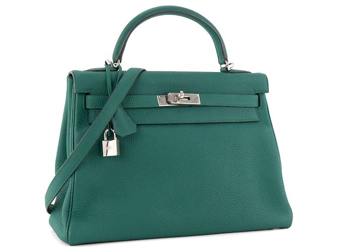 HERMÈS - Borsa Kelly 32 in Pelle Clémence Verde Scuro - vista 2