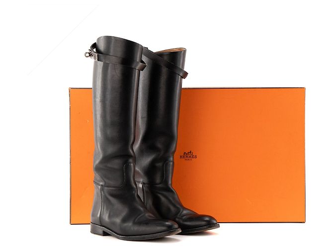 HERMÈS - Botas Jumping Hermès de Cuero Negro Liso (T36) - vista 6