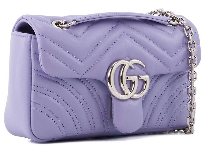 GUCCI - Borsa a Spalla GG Marmont Piccola in Pelle Liscia Lilla - vista 2