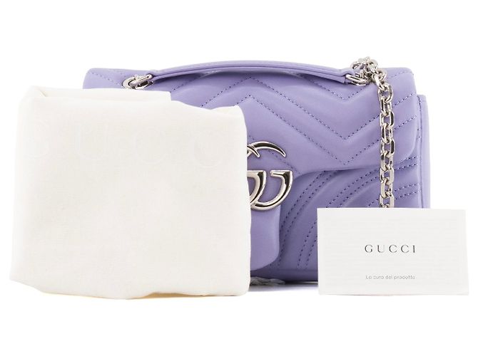 GUCCI - Borsa a Spalla GG Marmont Piccola in Pelle Liscia Lilla - vista 9