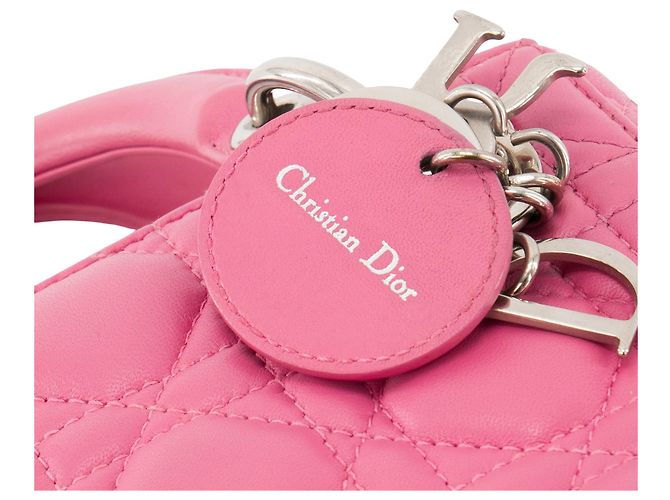 DIOR - Borsa a tracolla Lady Dior mini in pelle cannage rosa - vista 8