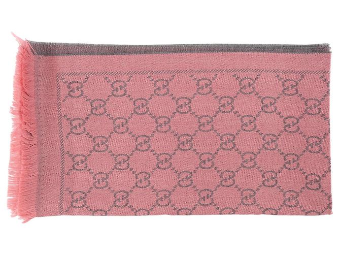 GUCCI - Sciarpa GG Gucci in lana rosa e grigia - vista 2