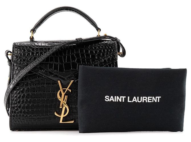 SAINT LAURENT - Borsa a spalla Cassandra Top Handle mini in pelle di coccodrillo embossata Nero - vista 10