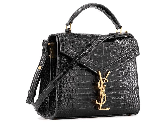 SAINT LAURENT - Borsa a spalla Cassandra Top Handle mini in pelle di coccodrillo embossata Nero - vista 2