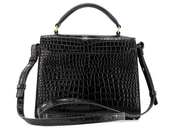 SAINT LAURENT - Borsa a spalla Cassandra Top Handle mini in pelle di coccodrillo embossata Nero - vista 3