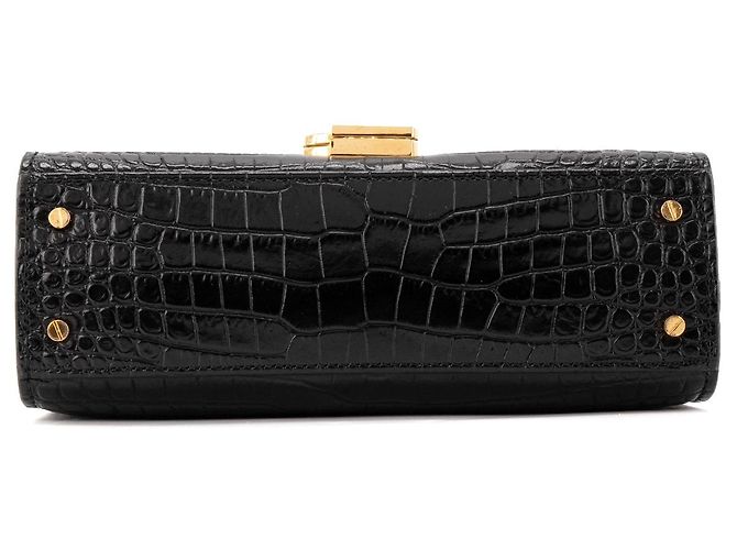 SAINT LAURENT - Borsa a spalla Cassandra Top Handle mini in pelle di coccodrillo embossata Nero - vista 4
