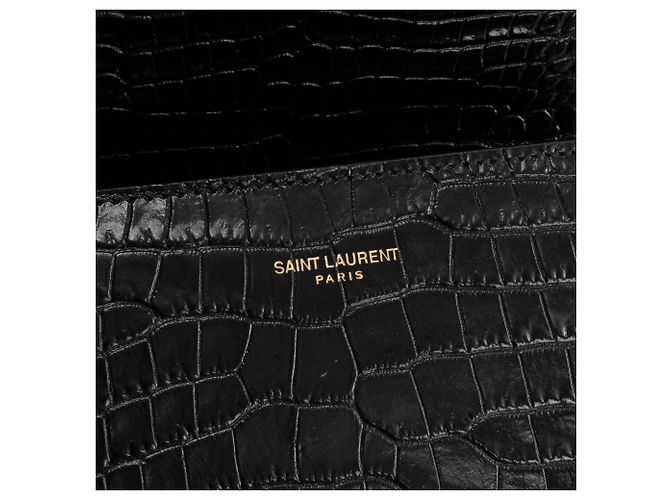 SAINT LAURENT - Borsa a spalla Cassandra Top Handle mini in pelle di coccodrillo embossata Nero - vista 6